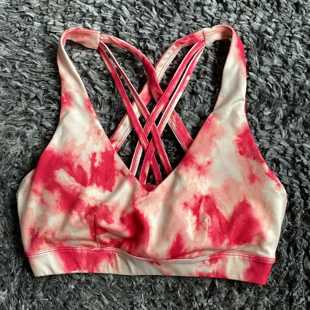 Womens strapped low-impact sports bra in a tie-dye watermelon print XS